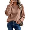 Women's Color Neck Long Sleeve Sweatshirt Pullover Top for Casual Everyday Wear