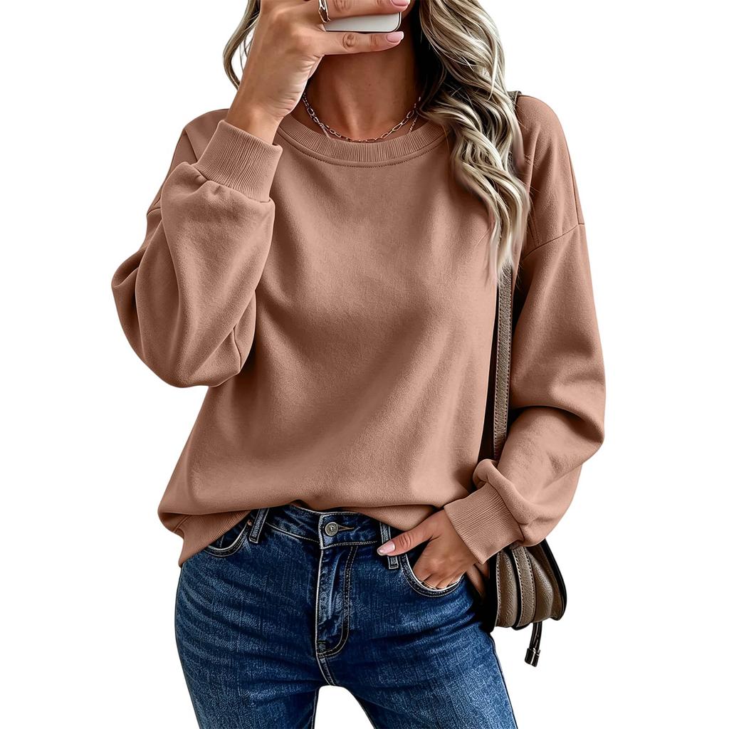 Women's Color Neck Long Sleeve Sweatshirt Pullover Top for Casual Everyday Wear