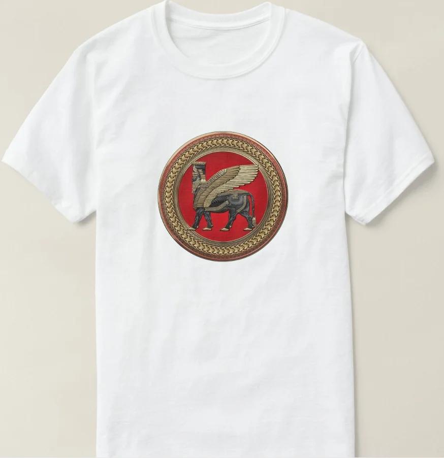 Mesopotamia Assyrian Winged Bull, Gold and Black Lamassu T-Shirt. Summer Cotton Short Sleeve O-Neck Mens T Shirt New S-3XL