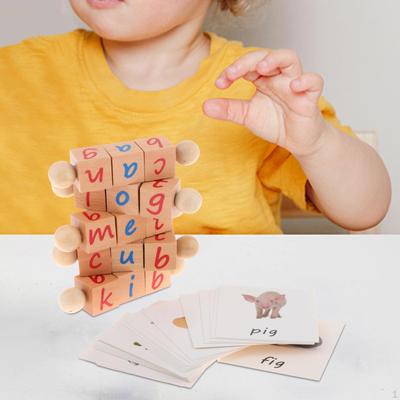 Wooden Reading Blocks Short Vowel Rods Flash Cards Alphabet Puzzle Educational Toy Sight Words