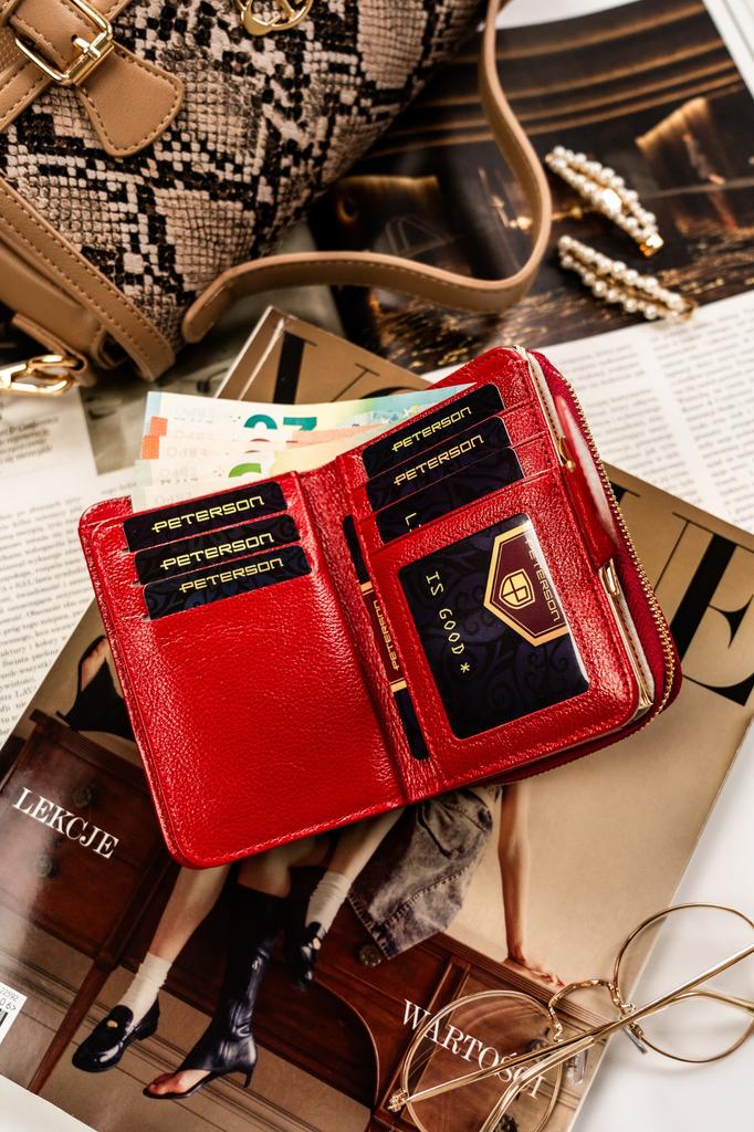 Damski skórzany portfel PTN 425214-DSL-6150 Czerwony