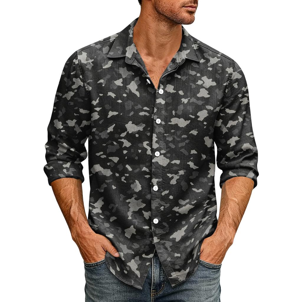 Men's Loose Fit Long Sleeve Shirt Casual Button Down Shirt with Classic Collar for Outdoor Daily Wear Breathable Fabric Suitable for Spring Autumn
