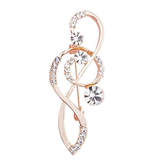 CALLARON Spilla A Forma Di Chiave Di Violino Con Strass – Accessorio Moda Donna In Metallo Argento