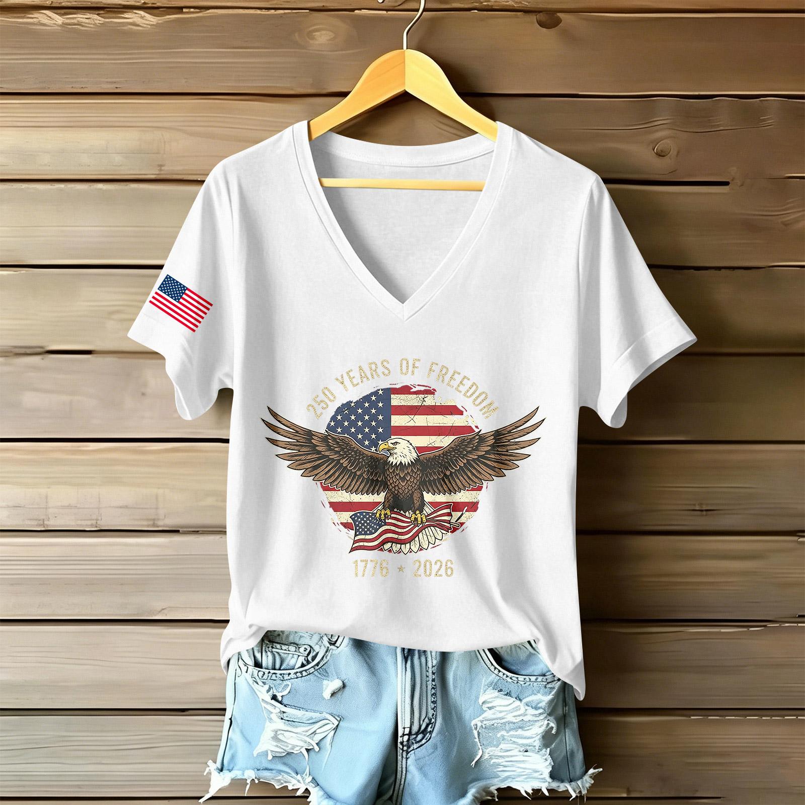 

Women s Casual V Neck Short Sleeve T Shirt with American Eagle and Flag Graphic Print Comfortable Fit Lightweight Top XL білий