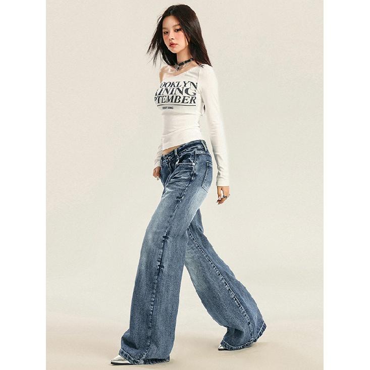 2024 Autumn/Winter New Women'S Retro Light Color Washed Jeans, Low Waist Slimming Micro Horn Pants