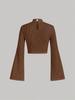 Long Sleeve Crop Top Phumee Textured Mock Neck Solid color A1144