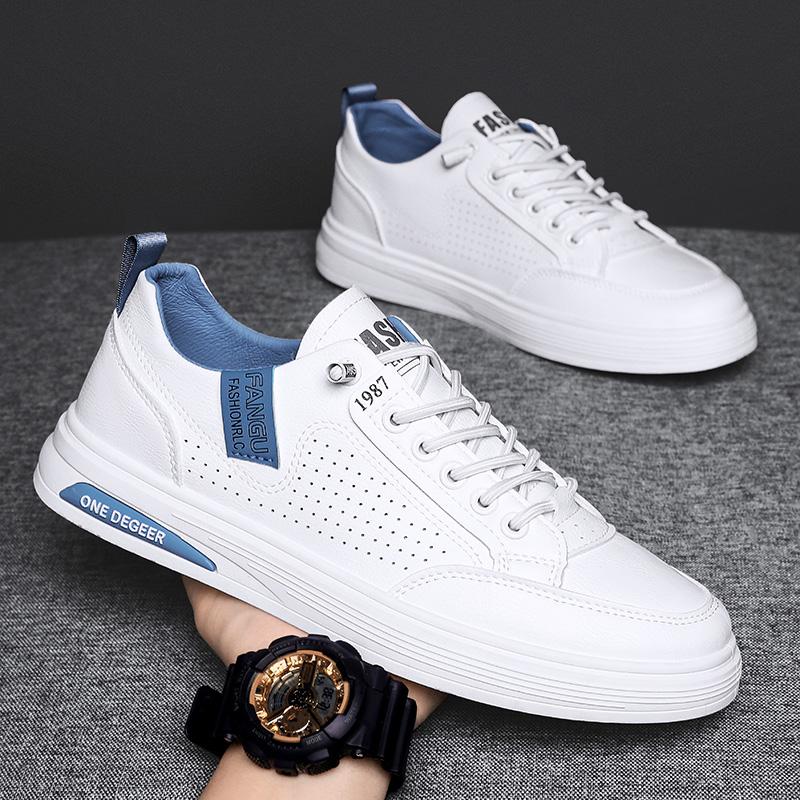 Fashion Original Leather Casual Shoes Men Trendy White Slip-on Men's Sneakers Comfortable Flat Skateboard Shoes Men Zapatos Para Hombre