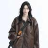 Damen Frühling Herbst Reißverschluss Retro Kunstlederjacke Langarm Lässig Oberbekleidung