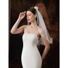 1pc Bow & Pearl Decor Bride Wedding Short Veil, Cute & Simple Edged Design