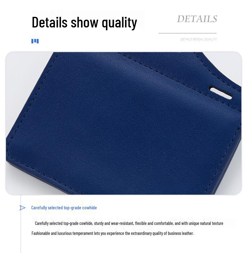 Genuine Leather Work ID Holder with Lanyard, Four Card Slots, Employee Badge Neck Strap.