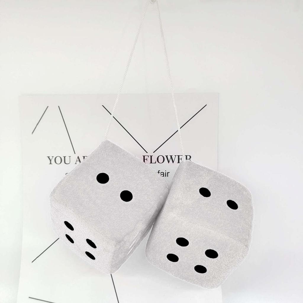 Fluffy Plush Dice for Car Mirror - Retro Square Mirror - Pair of Hanging