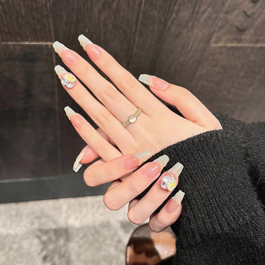 3D Colorful Handmade Fake Nails 10Pcs Rainbow Macchiato Design Manicure Art Accessories