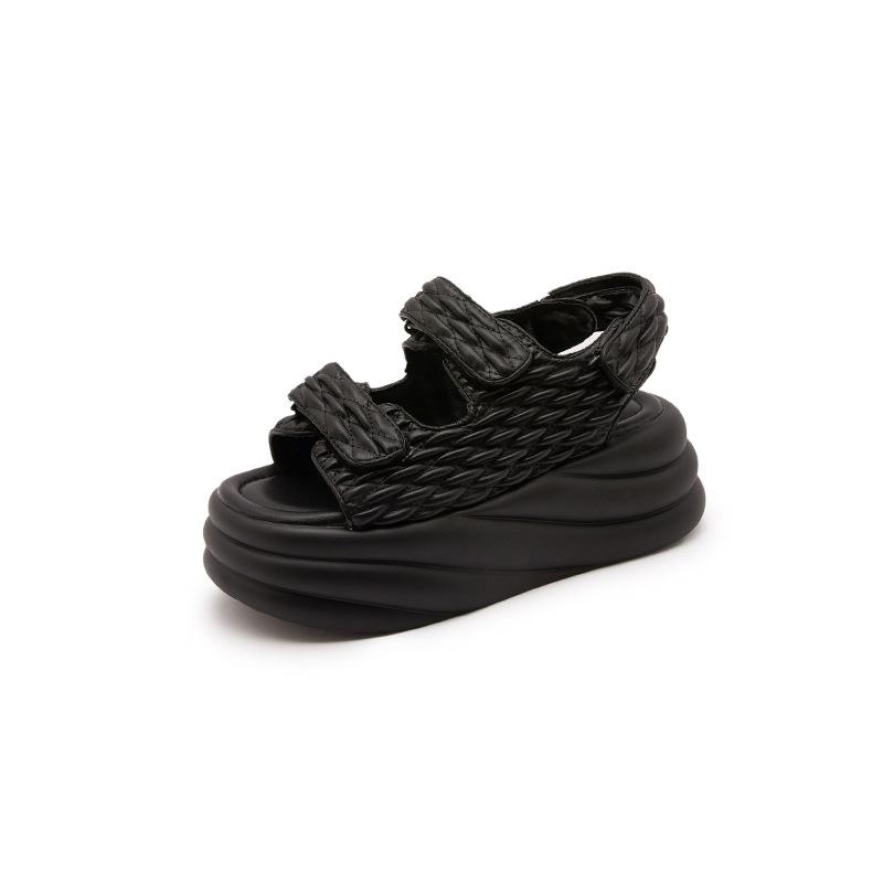 2025 summer new Xiaoxiangfeng Velcro platform sandals women's solid color sports wind flat bottom beach cool slippers women