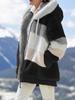 European & American Women's Loose Plush Spliced Hooded Cardigan - Casual Autumn/Winter Coat