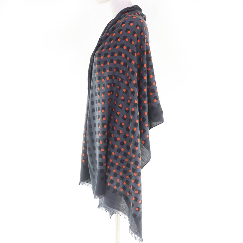 Pristine HERMES Stall Dot design large shawl with fringe gray cashmere Women Used