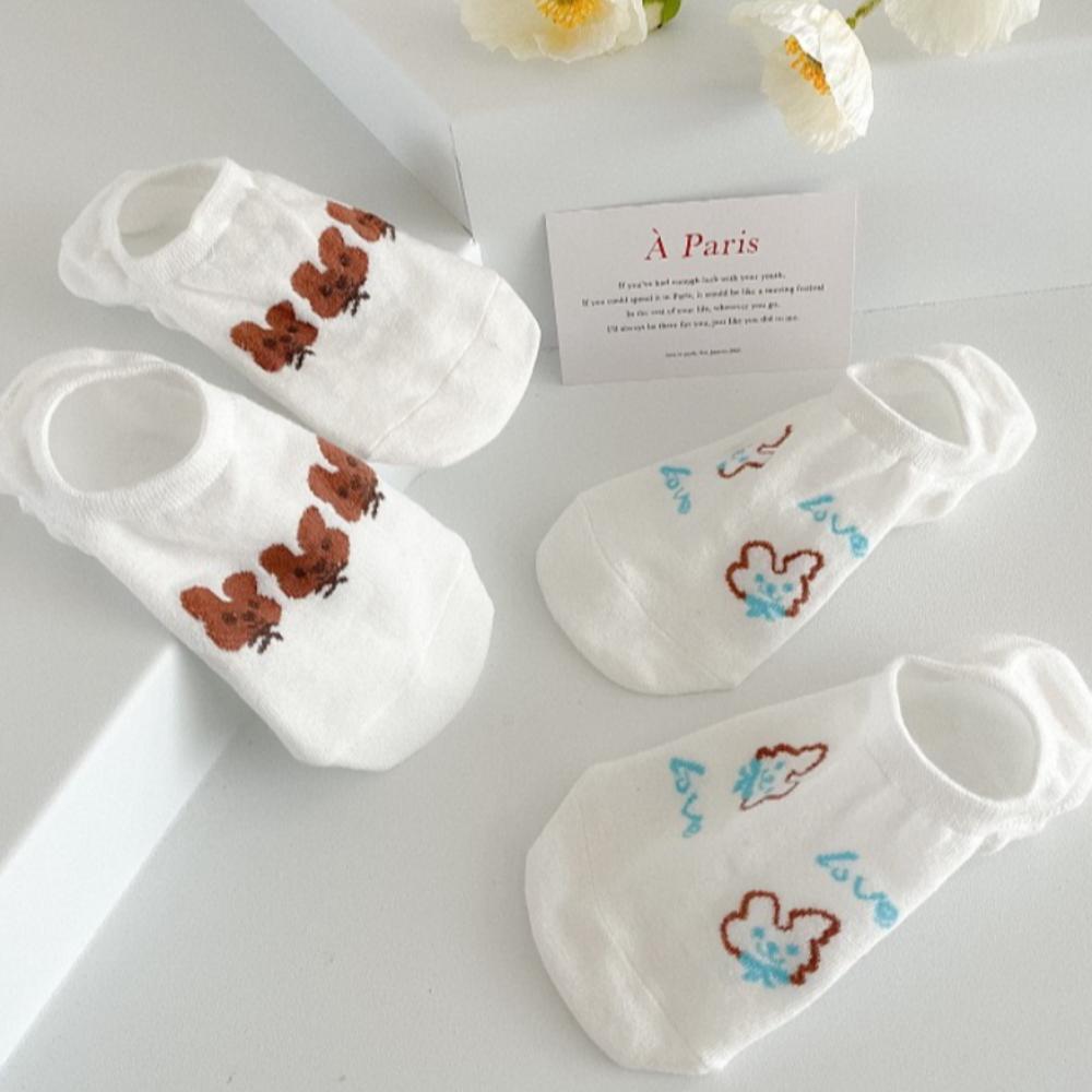 

Plaid Cartoon Animal Short socks Cotton Invisible Rabbit Boat Socks Funny Outdoor white-D