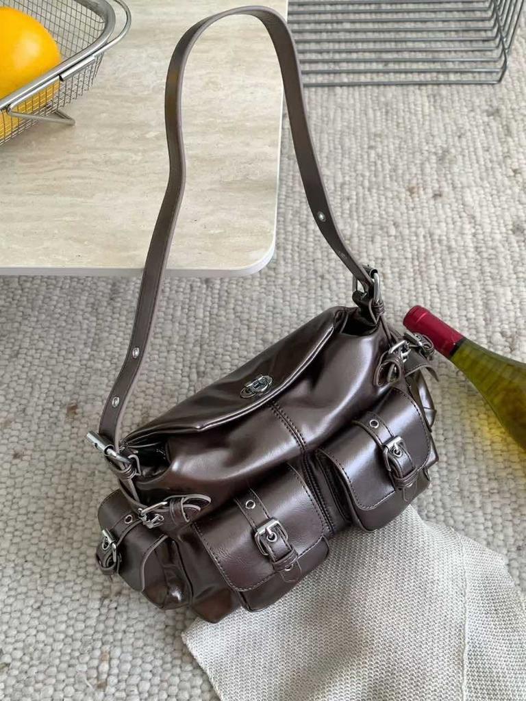 Fashion Shoulder Bag for Women Spice Girls Moto-styled Handbag Street Hip Hop Female Armpit bag Multi-pocket Designer big totes