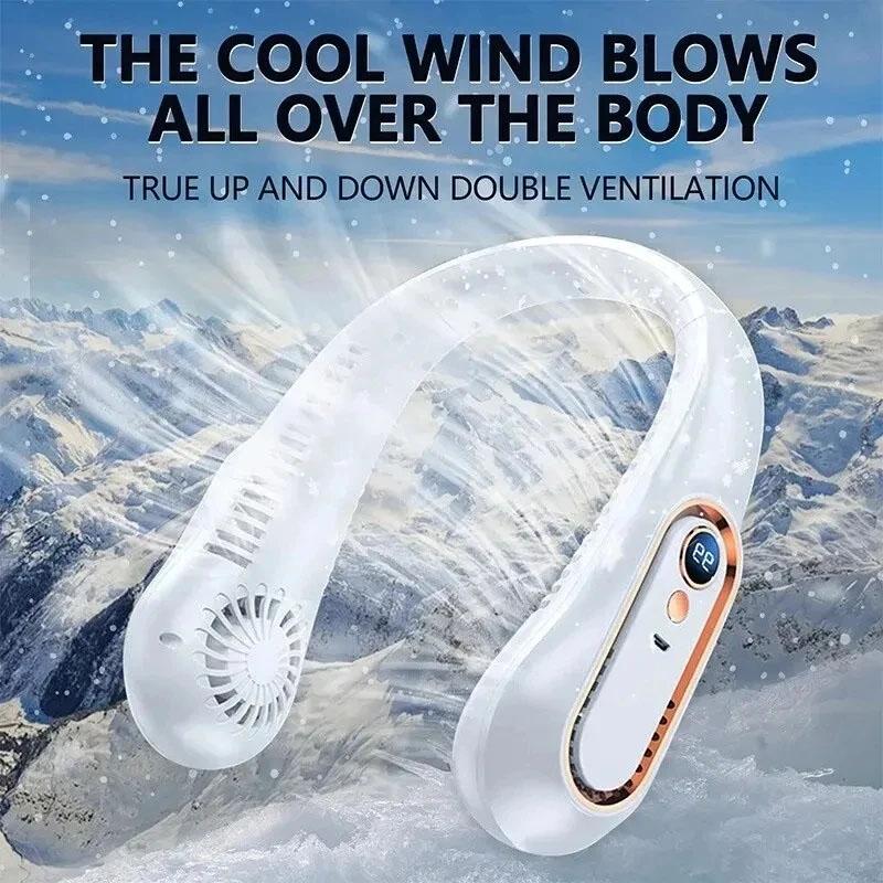 

Летний вентилятор-кулер 1200 мАч Мини-портативный безлопастной подвесной шейный перезаряжаемый воздушный охладитель 5-скоростной мини-летний спортивный вентилятор со светодиодным дисплеем мощности белый