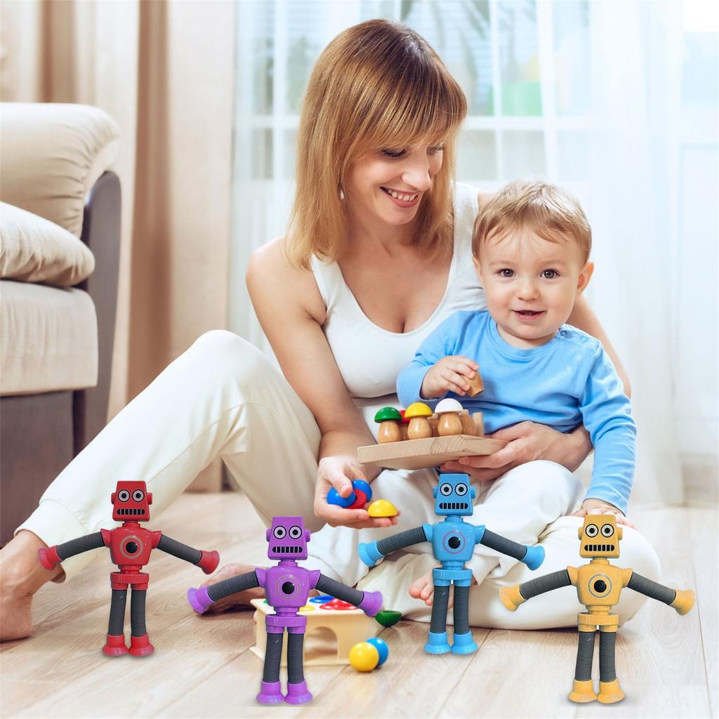 Suction Cup Telescopic Tube Robot Shape Stretch Tube Giraffe Toy Parent-Child Interactive Toy Anti-stress Squeeze Toy Home Decor
