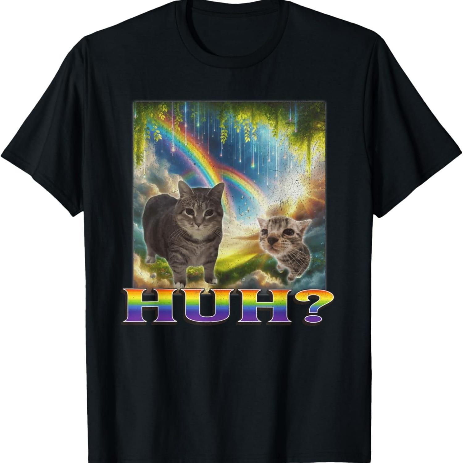 

Huh_ Funny Cat Meme Bootleg Graphic T-Shirt for Men Women XXXXXL чорний