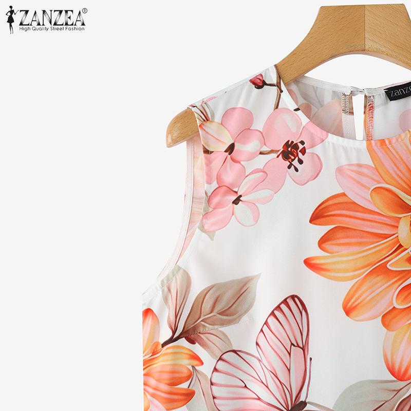 ZANZEA Women Casual Round Neck Print Patchwork Summer Sleeveless Dress