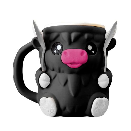 

Тримач для пінтового морозива «Високогірна корова» Ізольований чохол-кози для морозива з відділенням для закусок і ложкою 16 унцій Тримач для морозива Декор «Високогірна корова» Подарунки A чорний