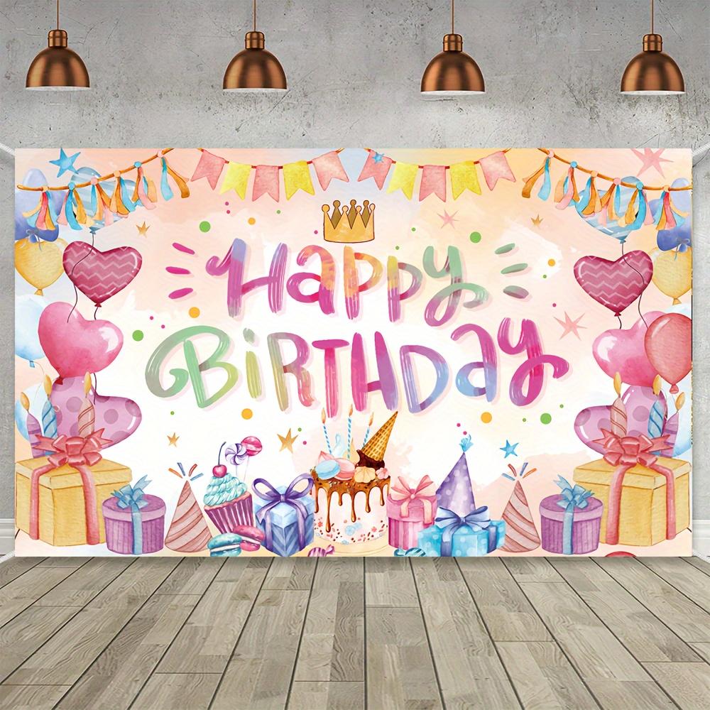 Birthday theme party decoration, cartoon watercolor effect birthday celebration background, party banner 100x150cm