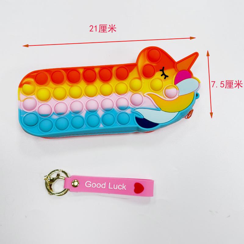 Cartoon Pop It Silicone Pencil Case, Stress Relief Student Stationery Bag