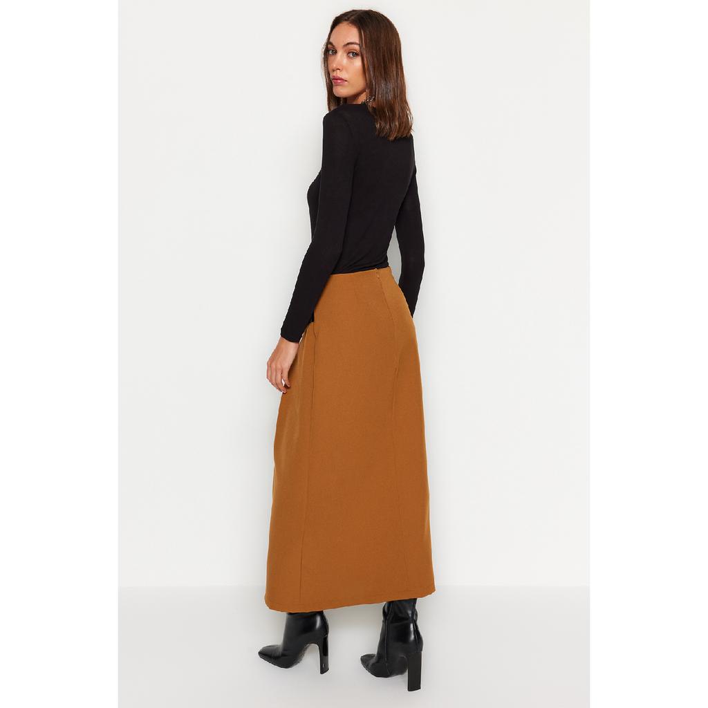 Navy Blue Belt Detailed Woven Skirt Tctaw24ee00014