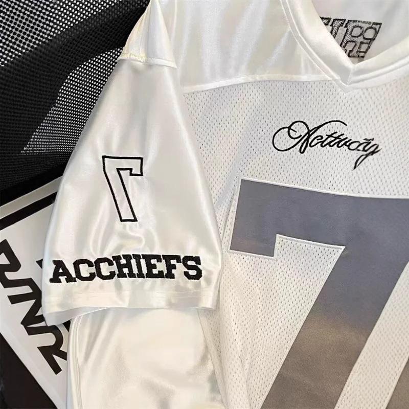 Men Number 7 Embroidered Mesh Football Jersey Oversized Short Sleeve T Shirt