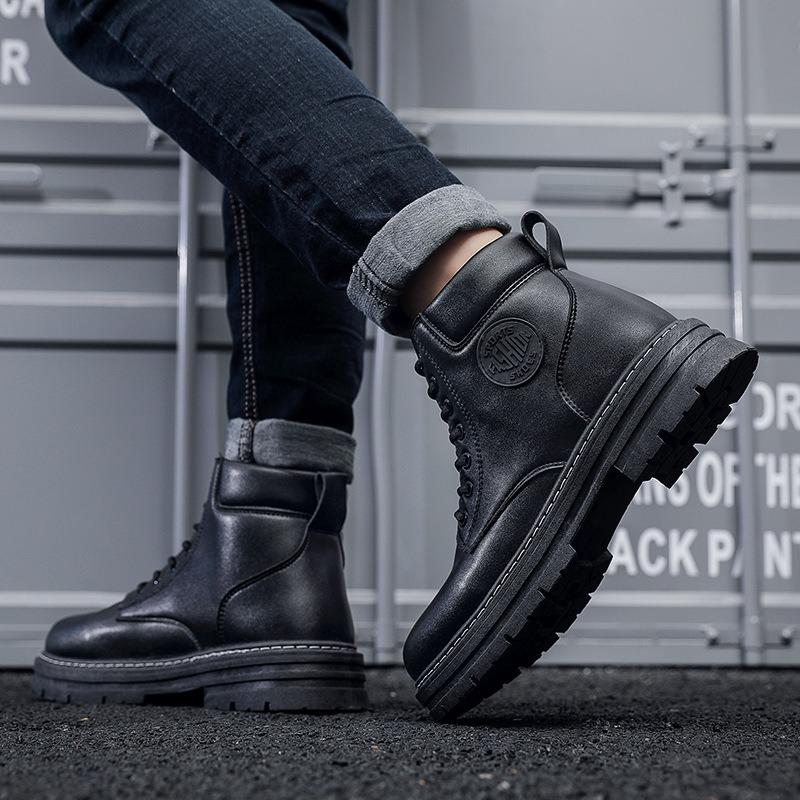 Rhubarb boots autumn and winter men's Martin boots tooling waterproof and non-slip mountaineering shoes construction site wear-resistant labor shoes