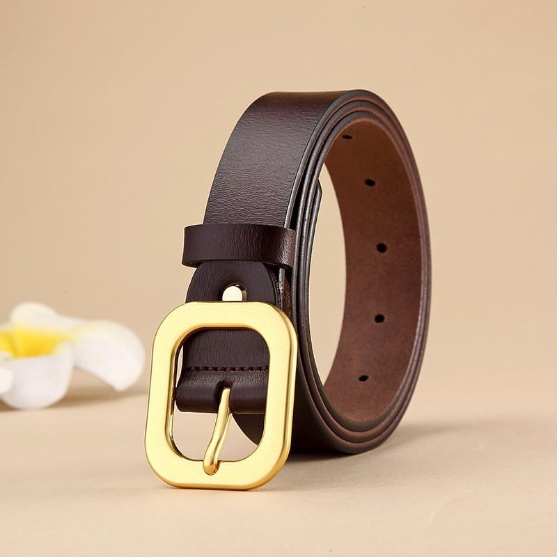 Women'S Belt Leather Retro Two-Layer Cowhide Black Belt Decorative Jeans Belt