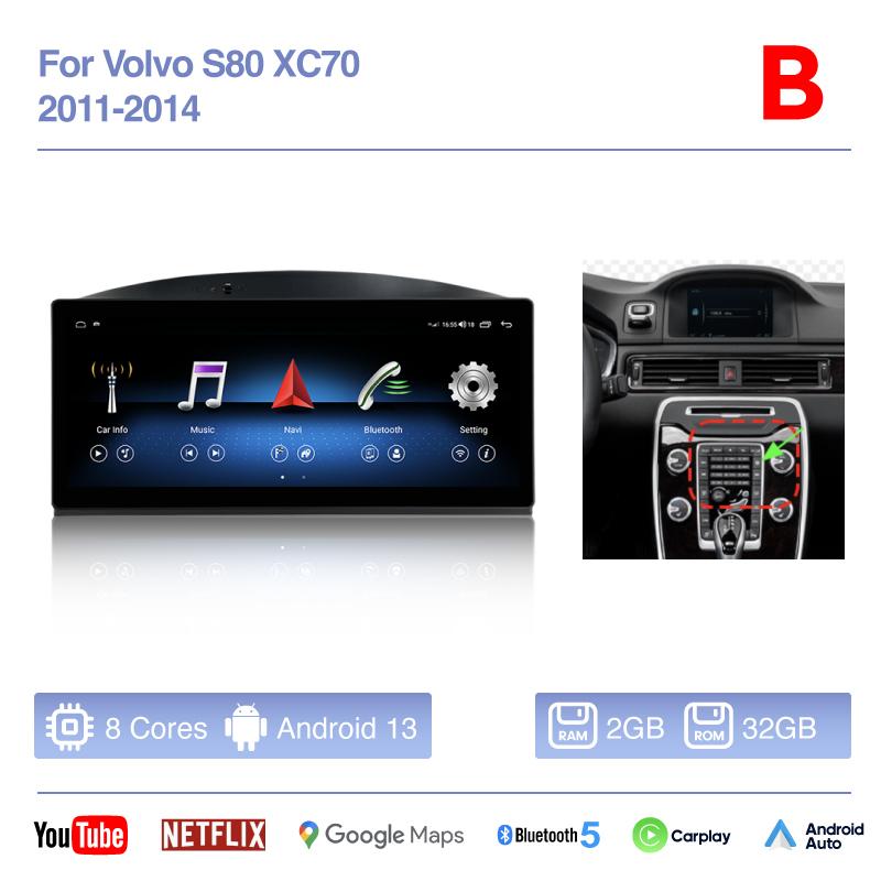 

CarPlay 8.8-дюймовый Android13 Автомобильный Мультимедийный Видеоплеер Для Volvo S80 XC70 2011-2014 GPS Навигация Авто 4G WiFi Камера 360