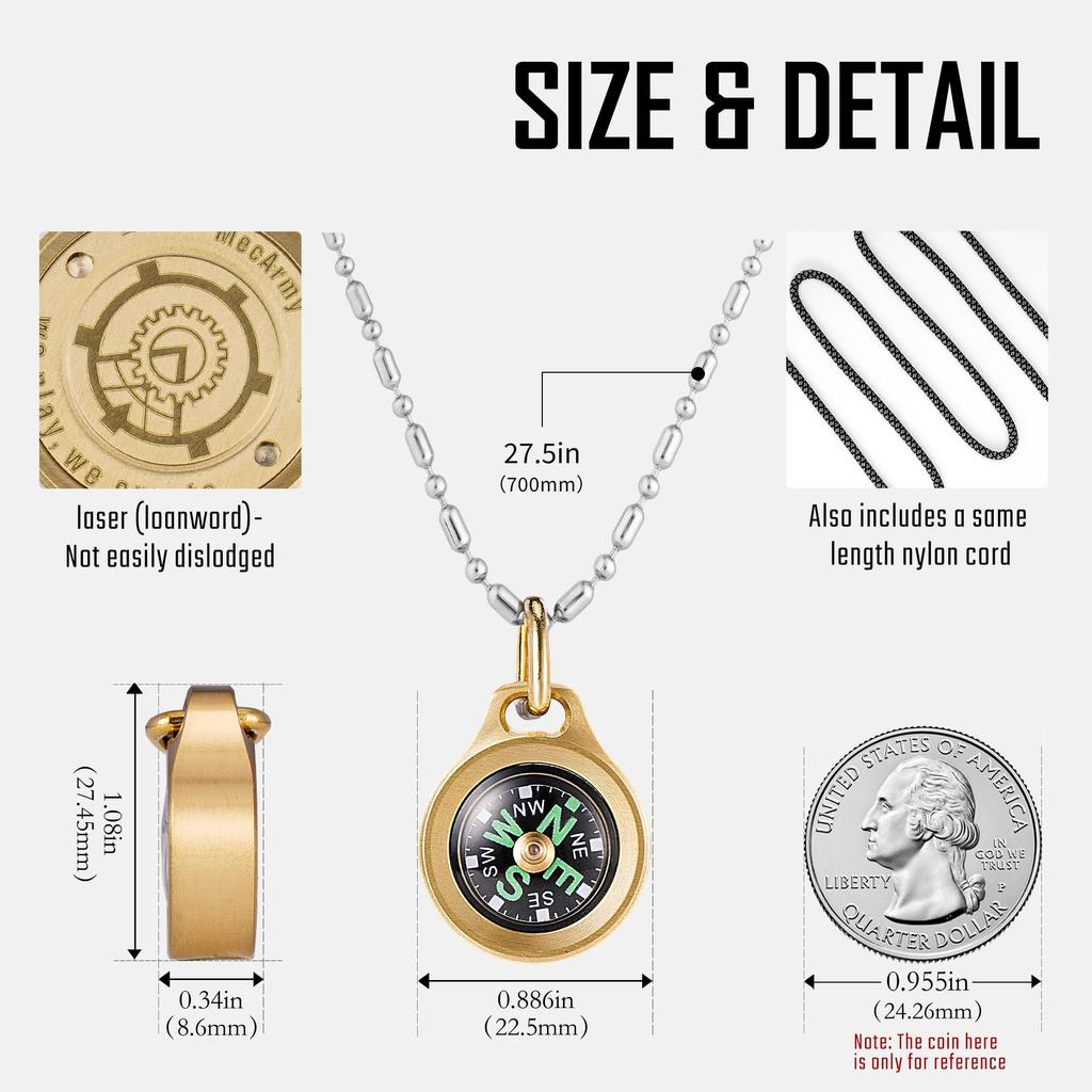 MecArmy CMP Grade Teardrop Survival Hiking Handheld Compass for Easy Direction Recognition Titanium/Brass Compass, Compass, Compass, (Brass)