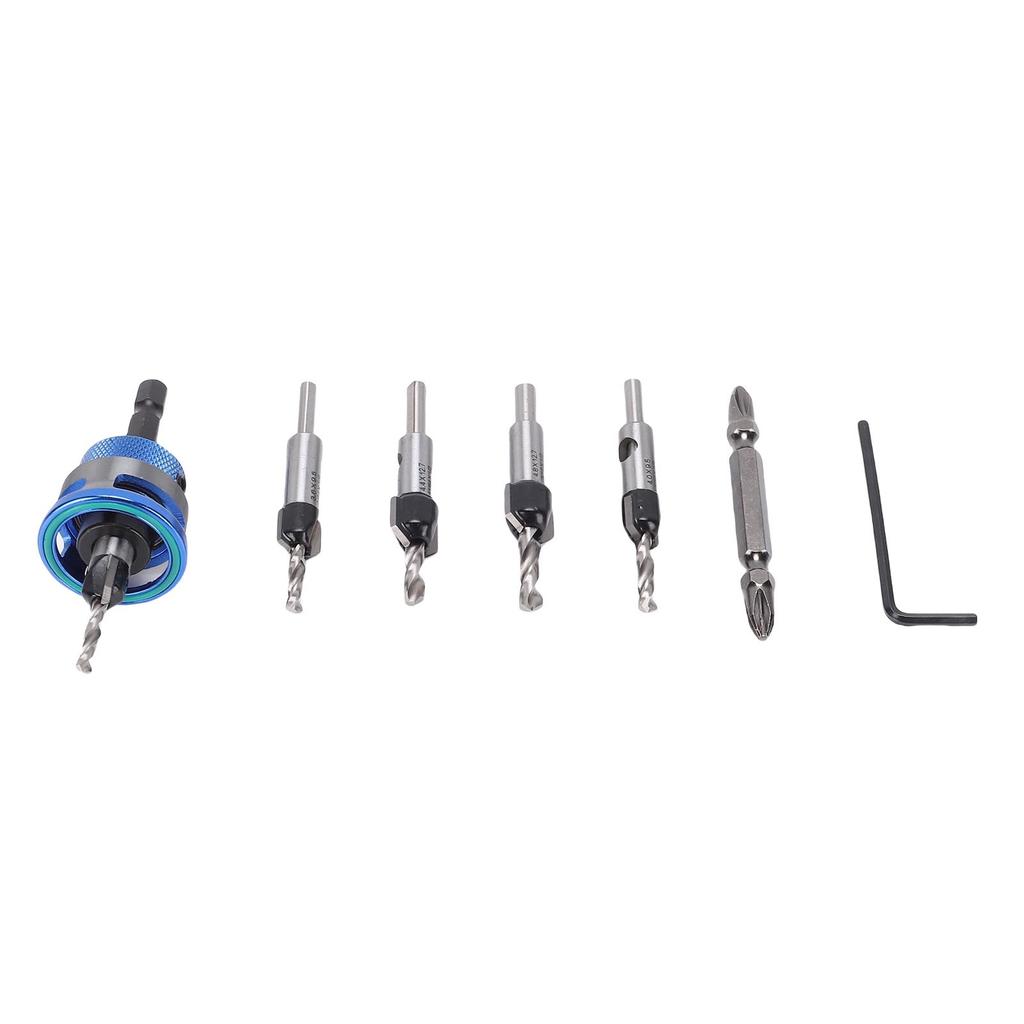 M2 Countersink Adjustable Depth Drill Bit Set Quick Release Hex Shank Counter Sink Drill Bit Set for Woodworking