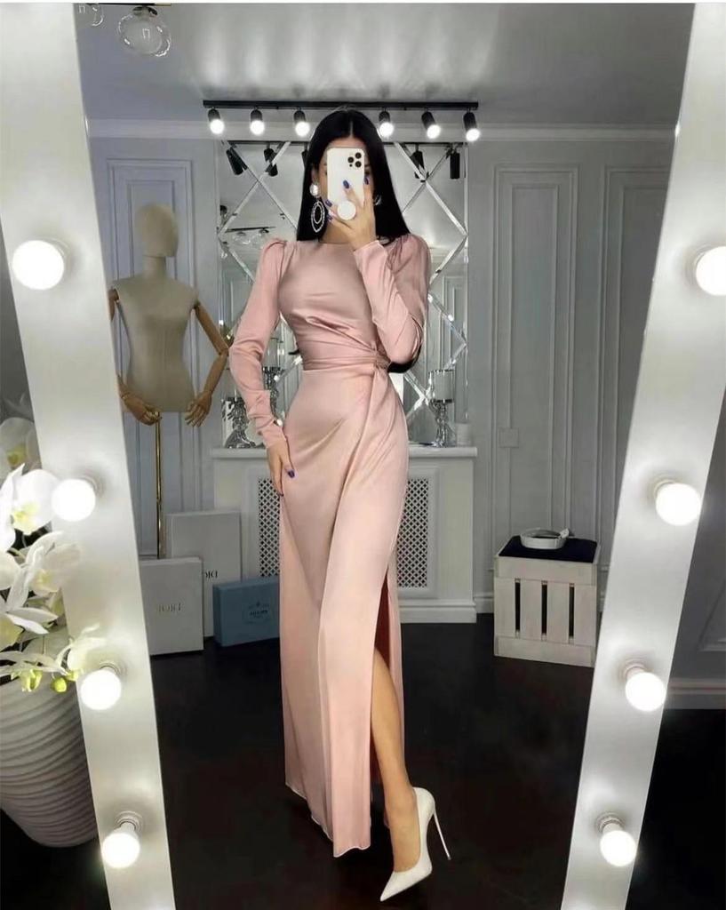 Elegant Spring/Summer Long Sleeve Waist-Tied Dress with Slit