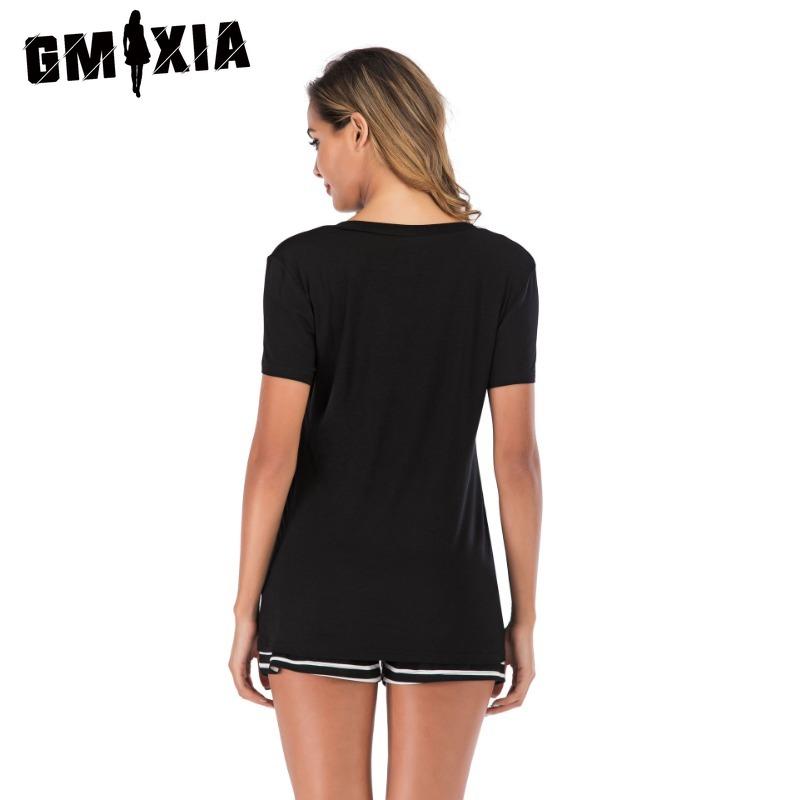 GMXIA Spring and Summer Pajamas Striped V-neck Short-sleeved Shorts Two-piece Suit Loungewear