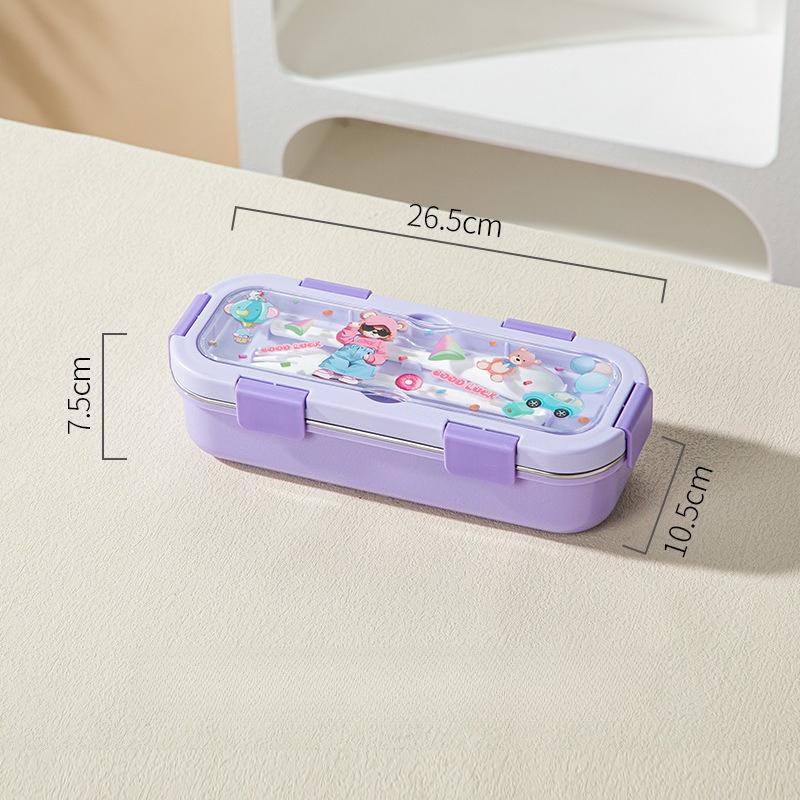 Cartoon Lunch Box Safe Rectangle Shape 304 Stainless Steel Office Workers Compartment Rectangle Container Food Preservation