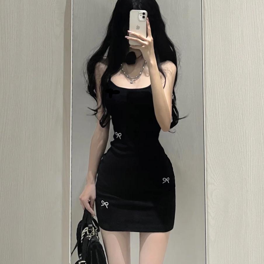 Sexy Black Strappy Skirt - Waist-Cinching & Slim-Fitting with Bow Embroidery S for up to 85 pounds