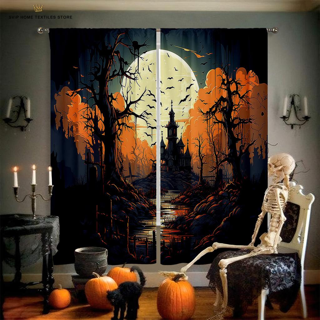 Halloween Horror Curtains, Pumpkin Castle, Holiday Party Decoration, Children's Room, Living Room, Restaurant