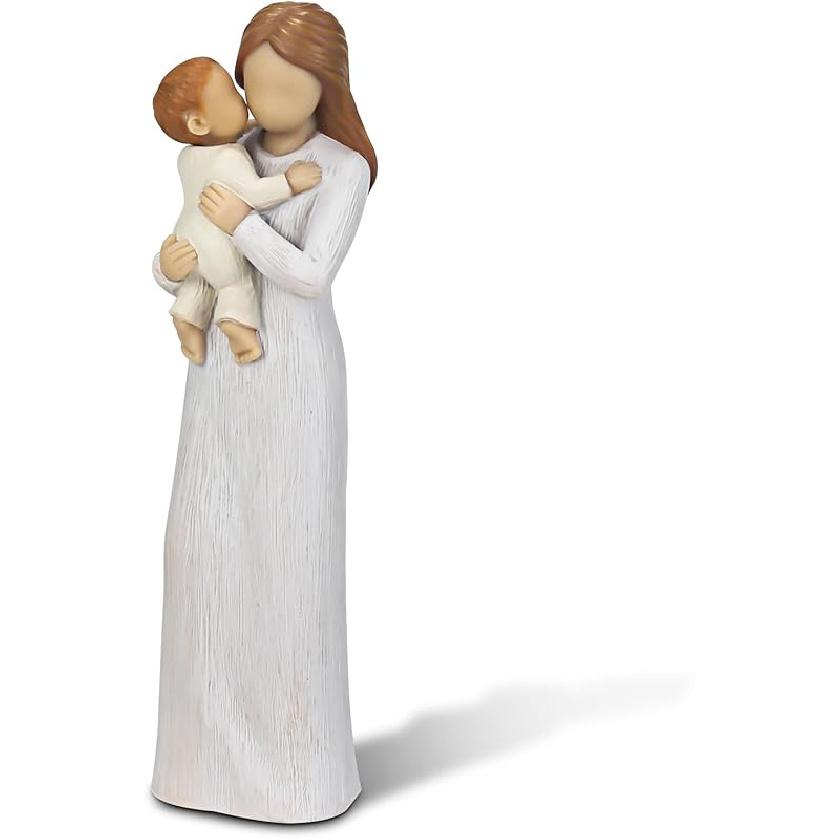 Figurki Mamy i Dzieci, Rzeźbione Ręcznie Malowane Statuetki Matki i Dwójki Dzieci, Figurki Matki Syna Córki Prezenty na Dzień Matki Rocznicę
