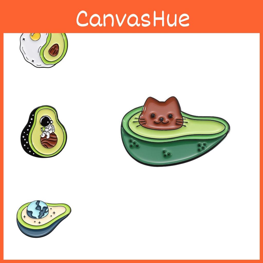 Adorable Cartoon Avocado Series Green Badge Cute Cat Astronaut Heart Shaped Metal Brooch