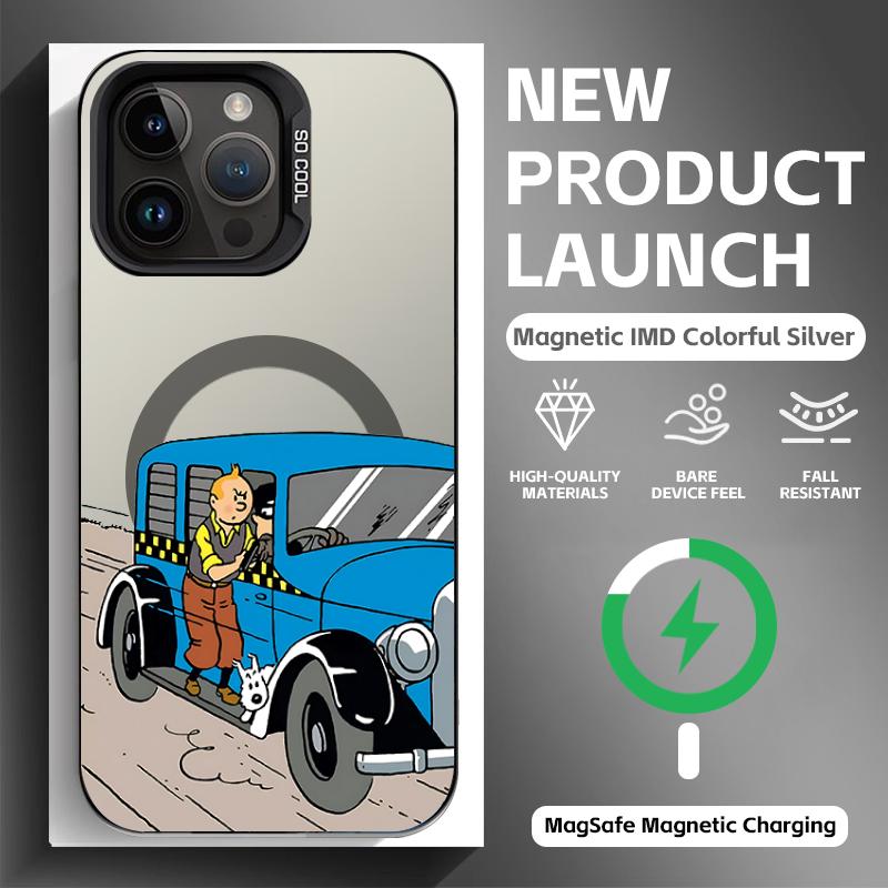 T-Tintin A-Adventures Phone Case black magnetic IMD Colorful Silver Suitable case for iPhone17 16 15 14 13 12 11Pro Max