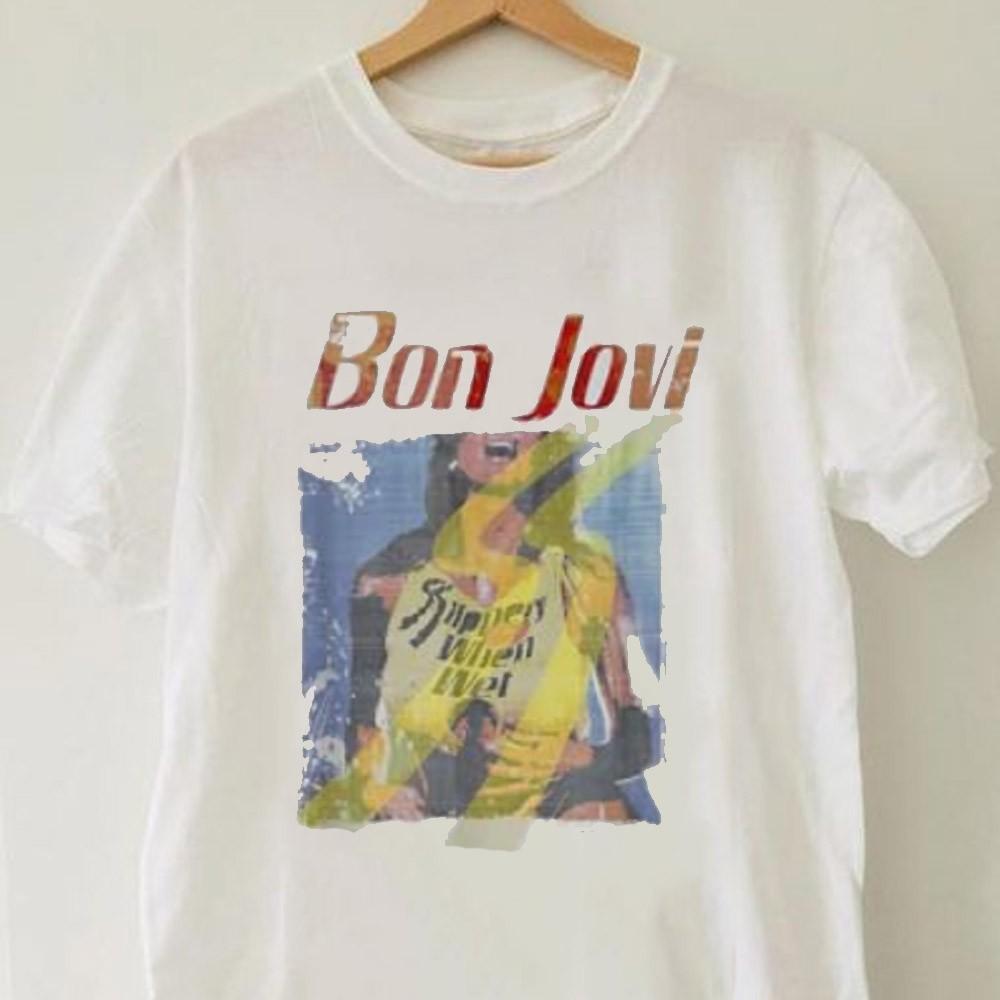 Bon Jovi Slippery When Wet Girl Tee, Vintage Bon Jovi Rock Band T-shirt for Fans