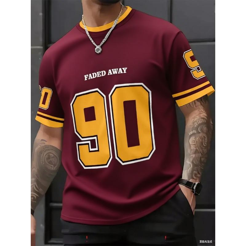 Men's Round Neck Short Sleeve Summer Patchwork Letter NO.90 Print Casual Tees Sports Football Jersey Y2k Women's T-shirt Tops