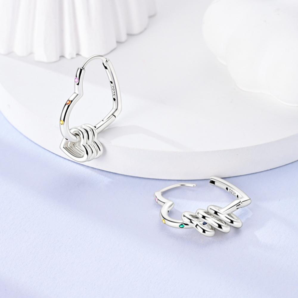 

Silver 925 Sweetheart Colored Zirconia Multi-Loop Heart Charming Fashion Earring Fine Jewelry for Women Gift