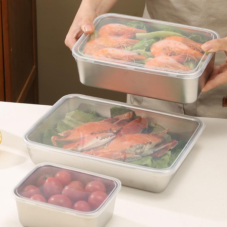 Stainless Steel Crisper Food Grade Refrigerator Organiser Freezer with Lid Seal Box Food Dumpling Container