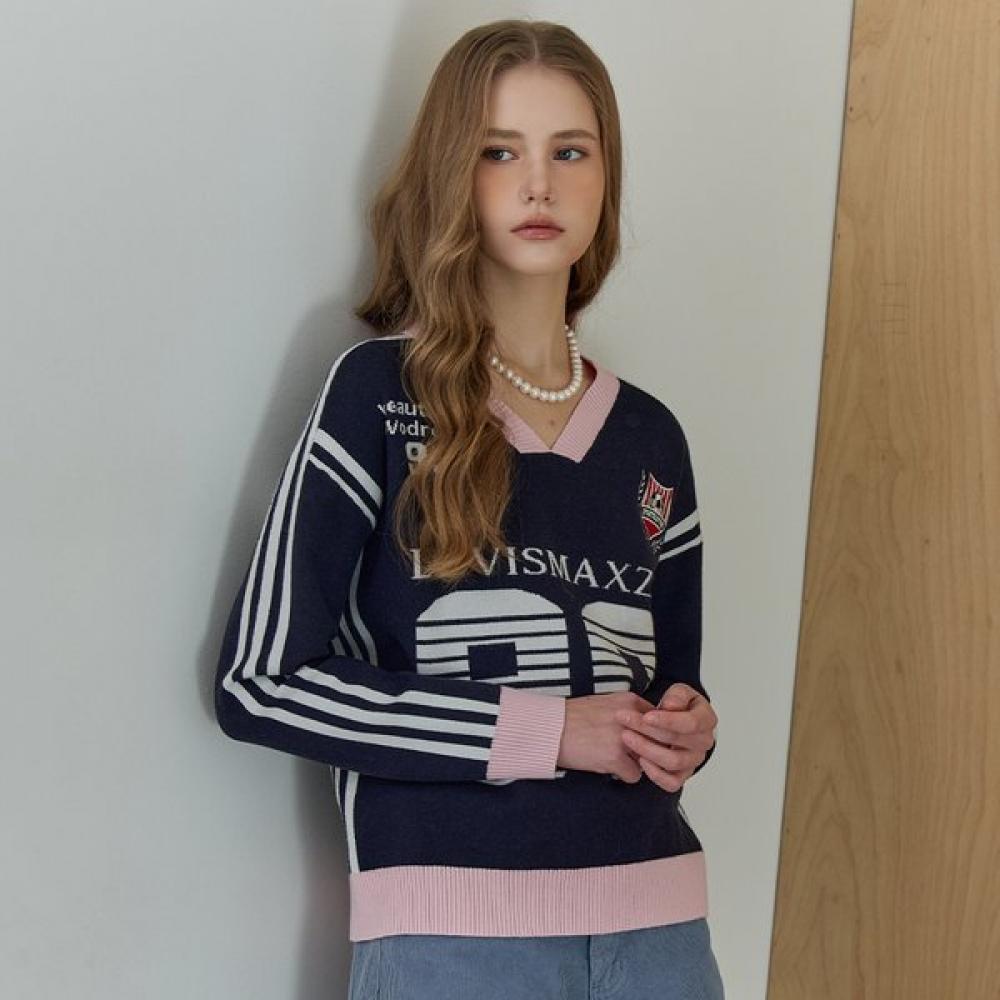 Maxza Sporty V Neck Knit Ze11qk500na navy/FREE
