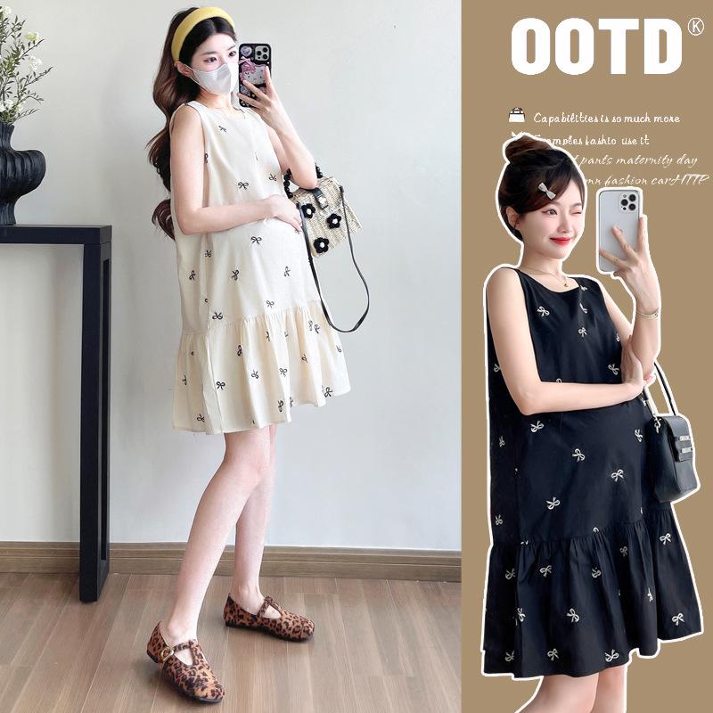 Maternity French Style Sleeveless Summer Dress - Trendy Short Skirt for Pregnant Women