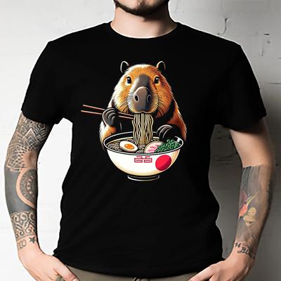 Men's and Women's T-shirts Japanese Art Noodle Foodie Cute Capybara Meme Ramen